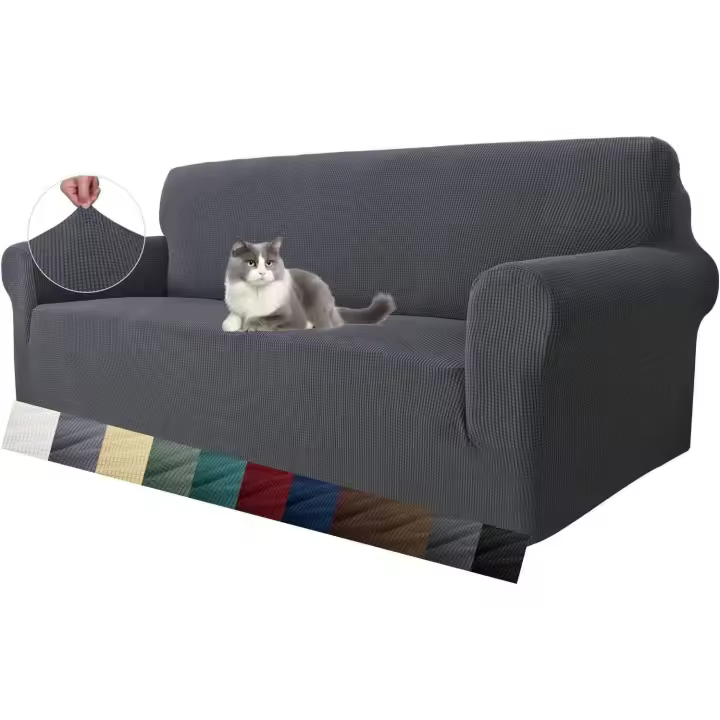 Funda de sofá elástica para 3 plazas, 1 Pieza, para Sala de Estar Jacquard Protector de Muebles para Perros (Gris Oscuro) - 1