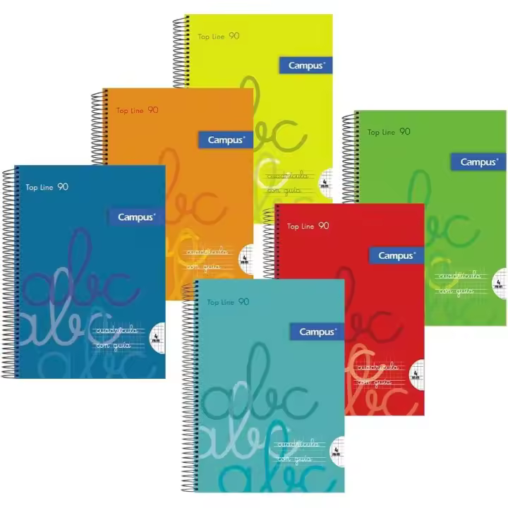 Campus  Bloc espiral Tapa CARTON FINA DURA cuaderno cuadricula con guia tipo lamela cochesito de Tamaño A4 Cuadrícula Pauta 3x3mm/4x4mm a elegir, , 80 hojas, 70g Pack de 6 blocs  perfectos para uso escolar, aprender a escribir y hogar - 1