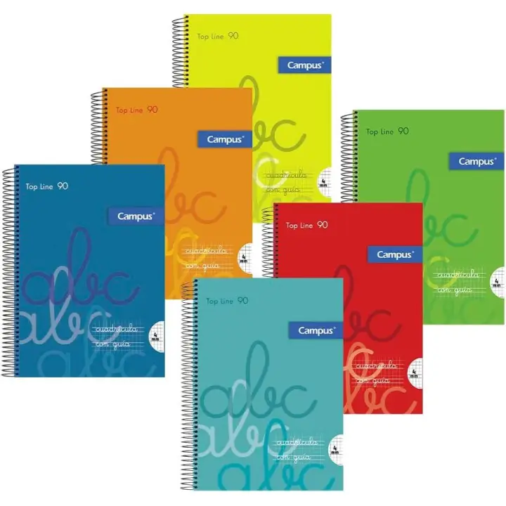 Campus  Bloc espiral Tapa Polipropileno PLASTIFCO FUERTE tipo lamela cochesitos Tamaño A4 Cuadrícula Pauta 2.5mm/3mm/4mm/5mm a elegir, 80 hojas, Pack de 6u  perfectos para uso escolar, aprender a escribir y hogar, MUY RECOMENDADOS - 1