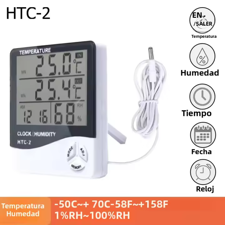 Estación Meteorológica Digital HTC-2 Con Medidor De Temperatura Y Humedad Pantalla LCD Para Interior Y Exterior Incluye Reloj - 1
