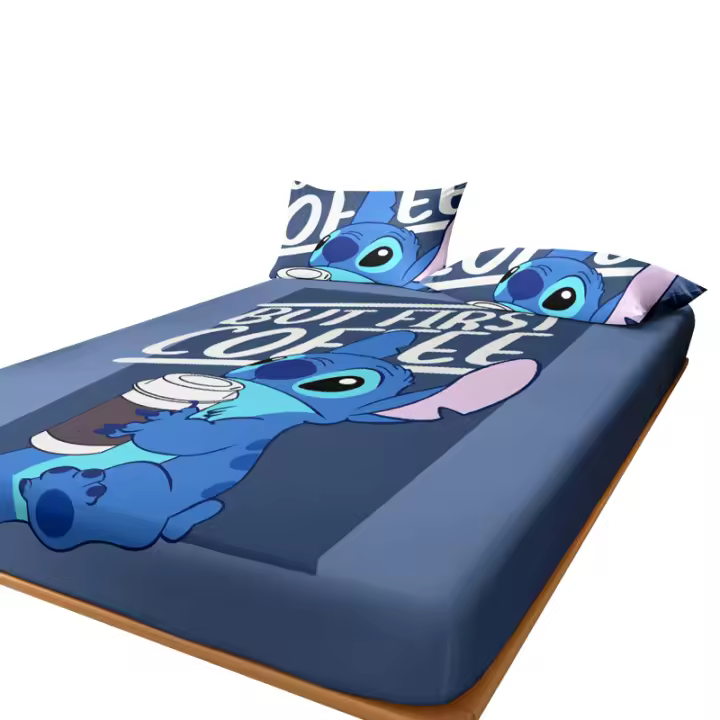 Sábana Ajustable Con Patrón De Stitch Cartoon Impreso Digitalmente Cobertor De Cama De Poliéster 100% Funda De Almohada No Incluida - 1