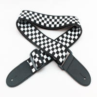 Correa De Guitarra De Cuero Negro Y Blanco a Cuadros Para Acústica Ukulele Y Bass Accesorios De Instrumentos Musicales - details 2