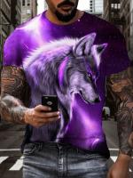Camiseta De Hombre Con Patrón De Lobo Morado 3D Estilo Casual Verano Ropa Popular De Calle Secado Rápido Camiseta De Polyester - details 4