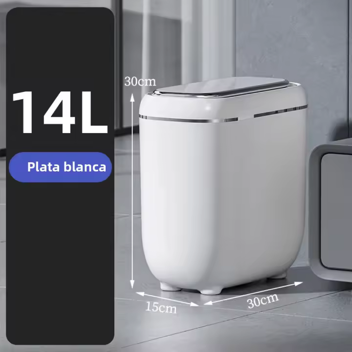 Basurero Inteligente Automático 14L Para Baño Con Sensor Largo Delgado Y Cubierta a Prueba De Agua Bin De Basura Recargable Para El Hogar - 1
