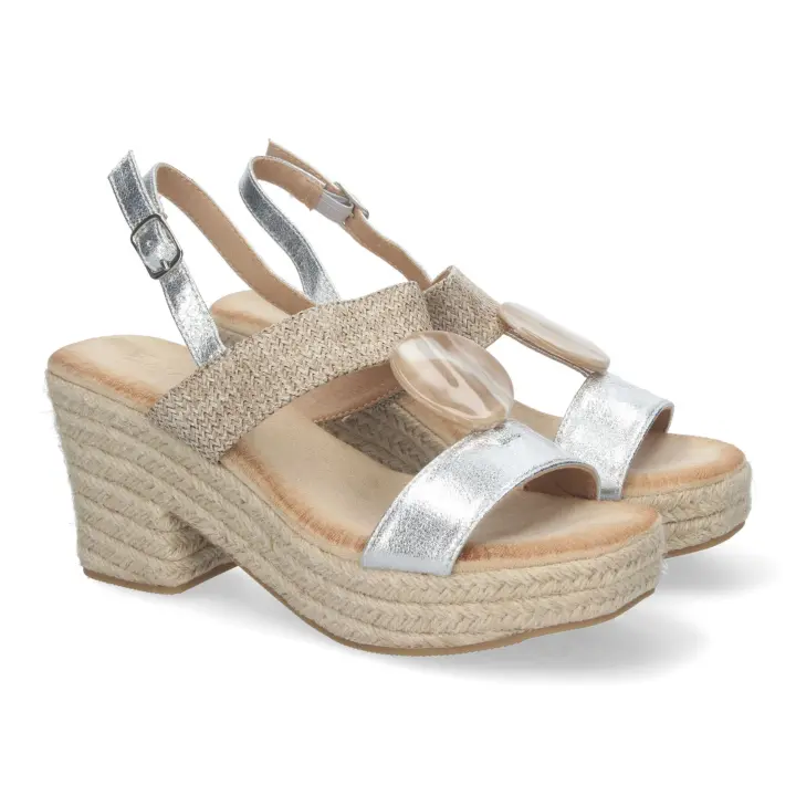 PuntoSalao Sandalias plateadas de tacón y plataforma en yute para mujer JNS-5Q29 - 1