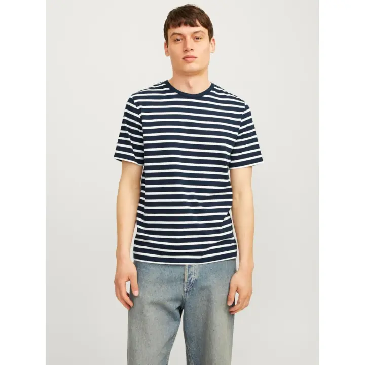 Jack & Jones Organic Camiseta Básica Manga Corta Color Azul Marino Rayas Blancas - Cómodo Y Combinable - 1