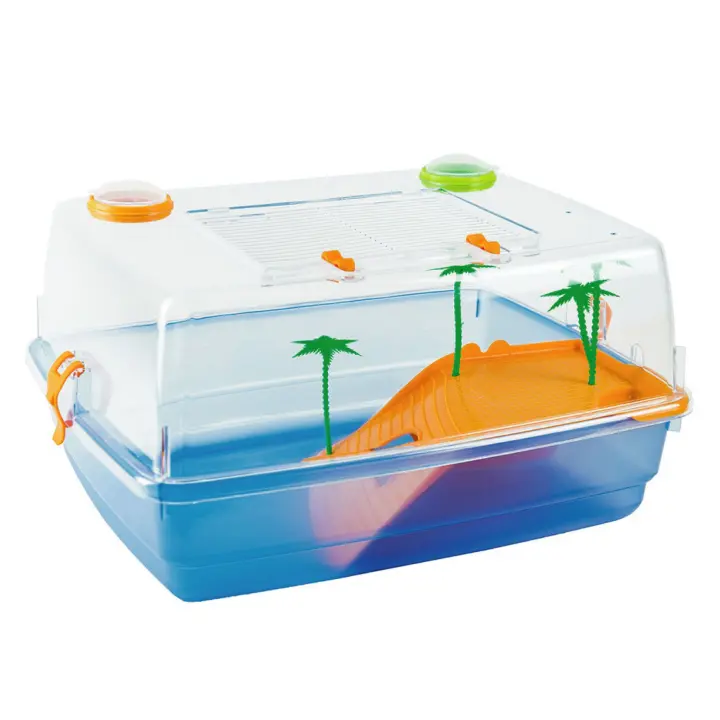 NESTQ - Tortuguera para Tortugas de Agua - Terrario Tortugas – Tortuguero Cerrada – Casa para Tortugas - Terrario de Plástico - Acuaterrario Isla con Palmeras para Tortugas -  Transportadoras para Tortugas - Acuario Tortugas Agua-  Tamaño 42X34X22 cm - 1