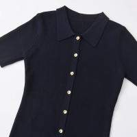 Vestido Midi De Tejido Para Mujer TRZA Con Botones Y Cuello En V Manga Corta Estilo Casual Color Sólido Talla Regular - details 4