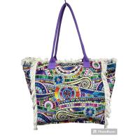 MEJORADA Bolso de playa o piscina grande con estampados de Mandala,con fleco de borla blanco de algodon,tamaño 55*37*19CM.contiene bolsillos interior y forros.tejido 100% poliéster - details 0