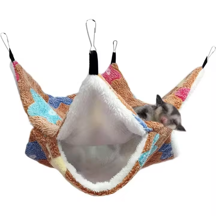 Small Animal Hanging Hammock Double Layer for Ferret Rat Slider and Other Small Animals Brown - 1