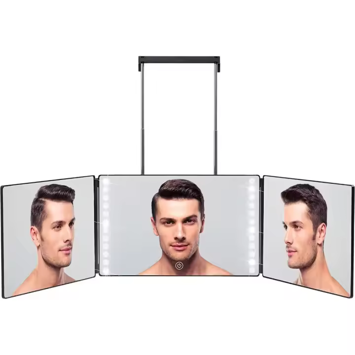 Espejo De Maquillaje LED Trifold Ajustable Con Luz Y Altura 3 Modos Espejo De Corte De Pelo HD Con Luces LED Espejo De Baño - 1