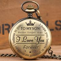 Reloj De Bolsillo Vintage Commemorative Bronce Con Cadena Regalo Reloj Colgante Exquisito 'I LOVE YOU FOREVER' - details 0