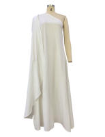 BAMBOOBOY Vestido Largo Bohemio Elegante Para Mujer Hombro Solo Sin Mangas De Seda Suave Estilo Solidario A-Line Sundress - details 4
