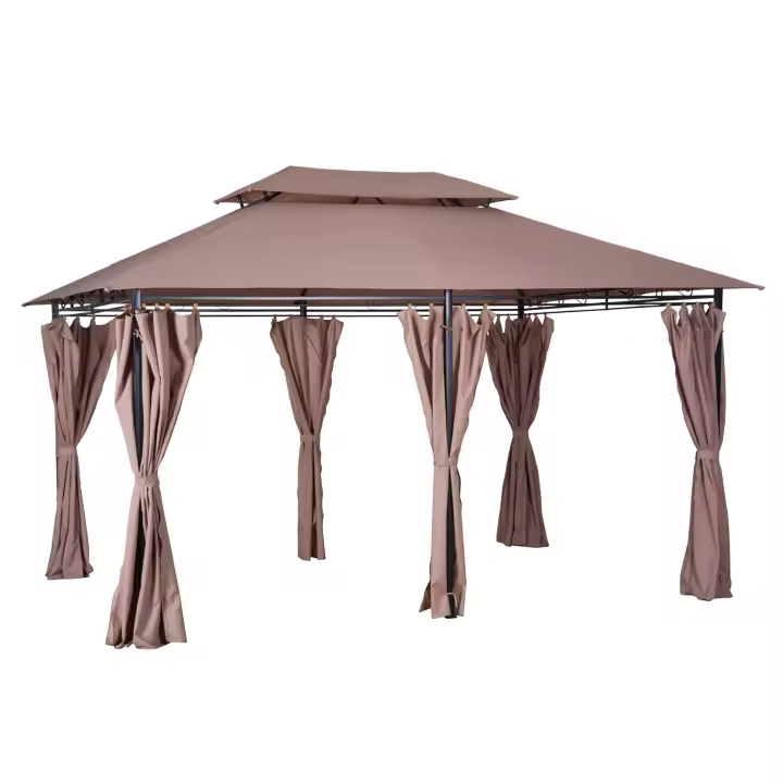 Outsunny Cenador de Jardín 3x4 m Marco Acero Gazebo con Doble Techo 6 Cortinas Laterales 8 Orificios de Drenaje Buena Ventilación para Fiestas Eventos - 1