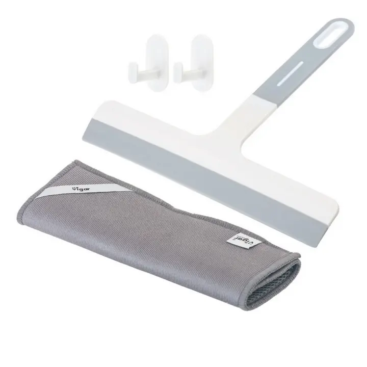 VIGAR® - Limpiamamparas Basic Con Bayeta Microfibra y Dos Ganchos - Limpieza Eficaz y Sin Rayas - Bayeta de Microfibra de Alta Calidad - Fácil de Colgar y Almacenar - Diseño Ergonómico y Ligero - Ideal Para Baño - Limpia Mamparas de Silicona - 1