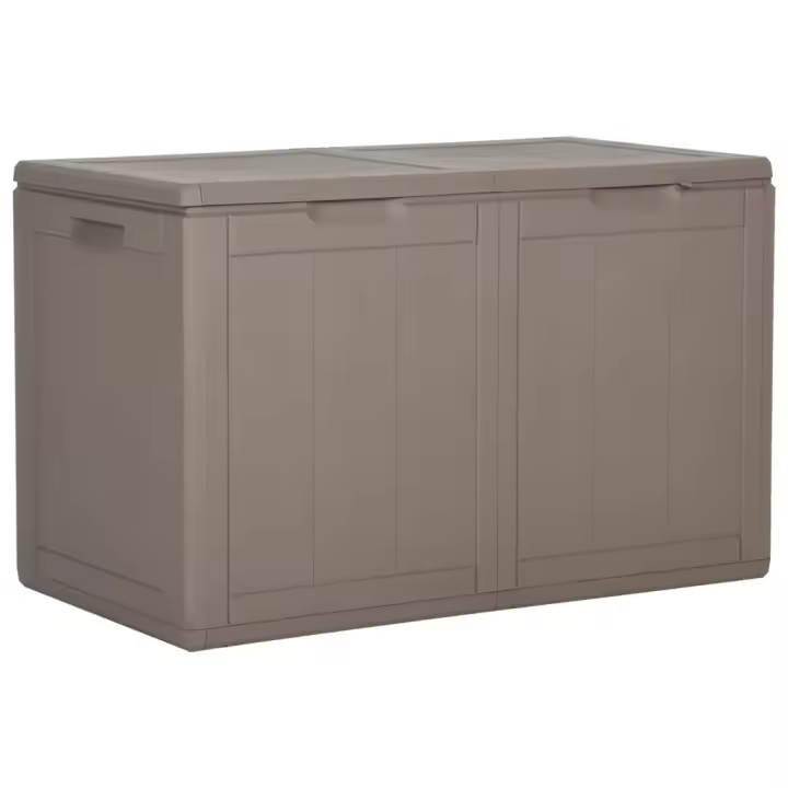 vidaXL Caja de almacenaje para jardín 180 L PP ratán en color Marrón/Gris - 1