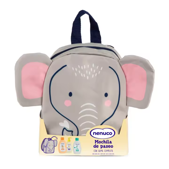 Nenuco Pack Bebé Mochila de Paseo Elefante, con Colonia, Jabón, Champú y Leche Hidratante, 4x200ml - 1