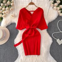 YuooMuoo Vestido De Suéter Tejido Para Mujer Primavera Verano Corto Elegante De Manchas De Alas Negras Bodycon Estilo Callejero Vestido Bandage - details 14