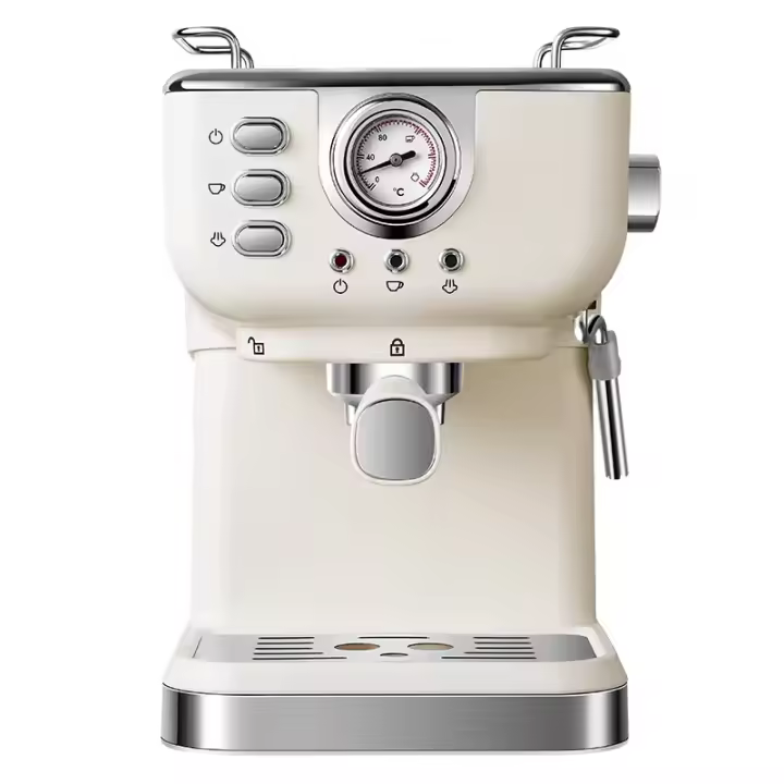 Máquina de café (BLANCO)Espresso de Maple inoxidable, vaporizador de leche, 2 en 1 Varita de vapor, 1050W, semiautomática, 20 Bar - 1