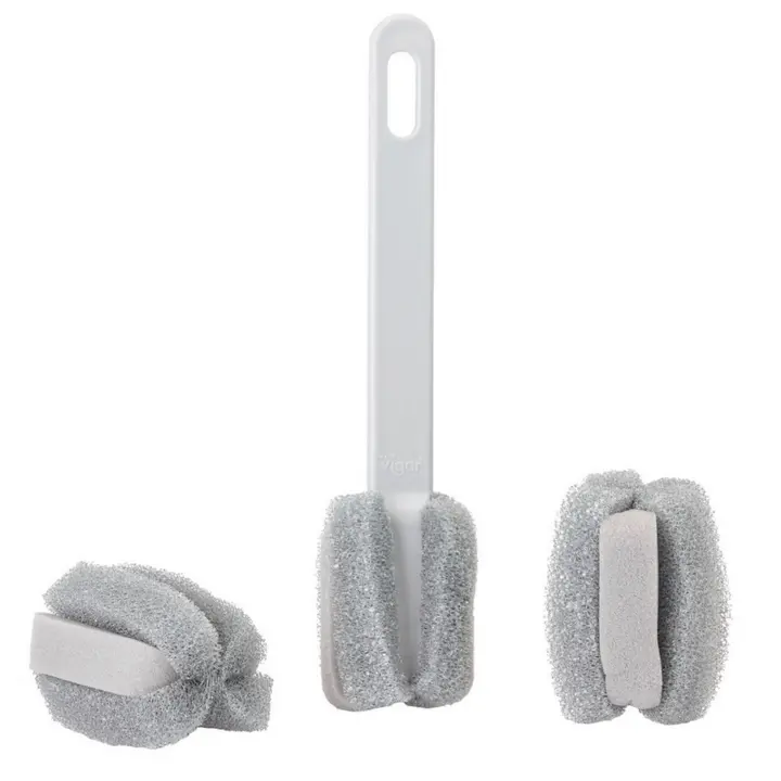 VIGAR® - Estropajo Lavavasos y Limpiabotellas Essential + 2 Recambios - Cepillo Limpiador Botella de Agua Cepillo para Biberones con Mango Largo - Cepillo para Biberones Esponja Cepillo para Limpiar Botellas - Cepillo para Lavar Termos - 1