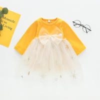 Vestido De Fiesta De Princesa Para Niñas Con Mangas Largas Y Encaje De Lentejuelas Para Primavera Y Otoño Vestido De Cumpleaños Con Lazo Y Tejido Spliced - details 1