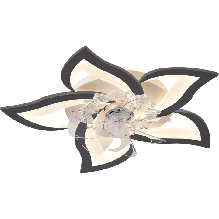 Ventilador de techo con luz, Ventilador de techo de perfil bajo con luces, moderno ventilador de techo con forma de flor regulable con control remoto/control por aplicación, para dormitorio/habitación de niños - Negro 69cm - 1