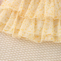 Vestido De Princesa Para Bebé Niña Verano Color Sólido Con Flores Malla Ligera Y Delgada Manga Volante Dulce Vestido De Niña - details 11