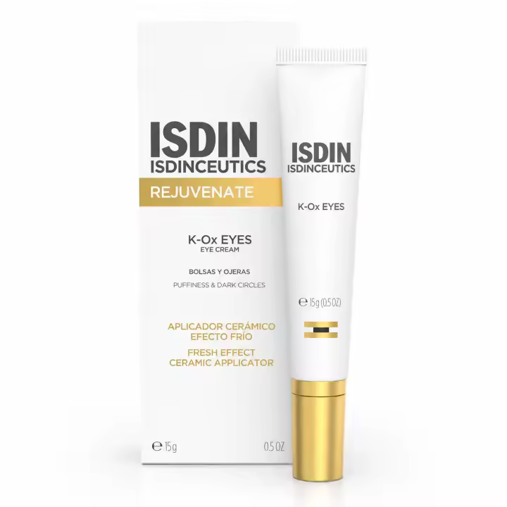 ISDIN - Crema contorno de ojos K-Ox Eyes con vitamina K-óxido, ácido hialurónico y Haloxyl para reducir bolsas y ojeras, textura ligera y aplicador cerámico frío - 1
