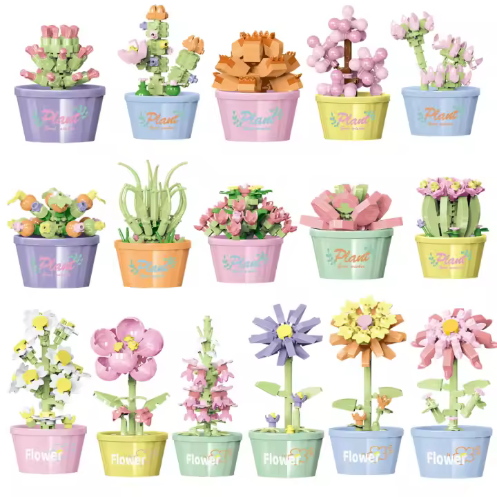 Bloques De Construcción Micro Para Decoración De Hogar Y Jardín Regalo De Navidad Para Niños Juguetes Educativos Creativos Con Plantas Y Flores - 1