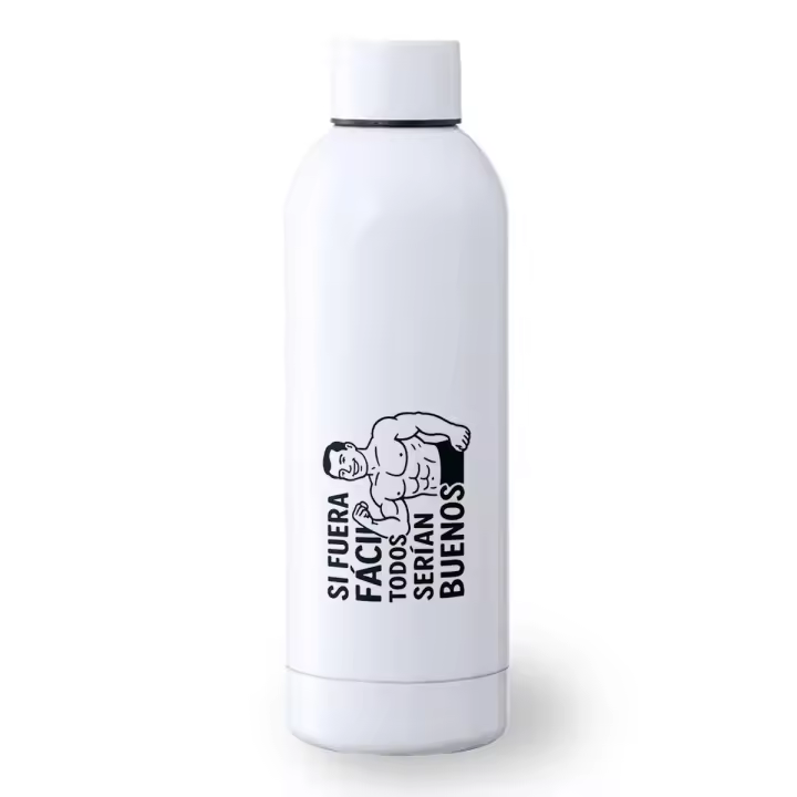 MERCHANDMANIA Bidón 500 ml acero inoxidable frase motivadora si fuera fácil todos serían buenos deporte deportivo botella senderismo - 1