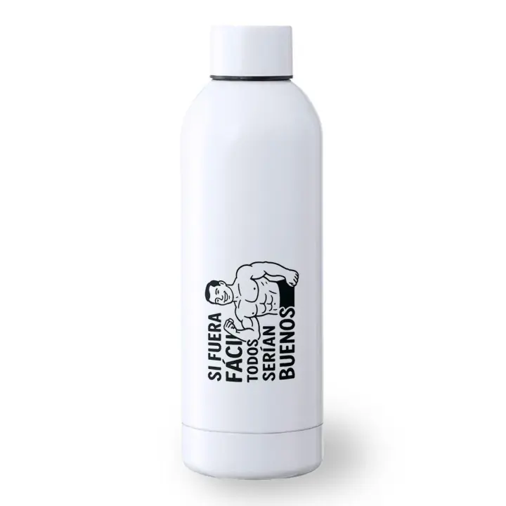 MERCHANDMANIA Bidón 500 ml acero inoxidable frase motivadora si fuera fácil todos serían buenos deporte deportivo botella senderismo - 1