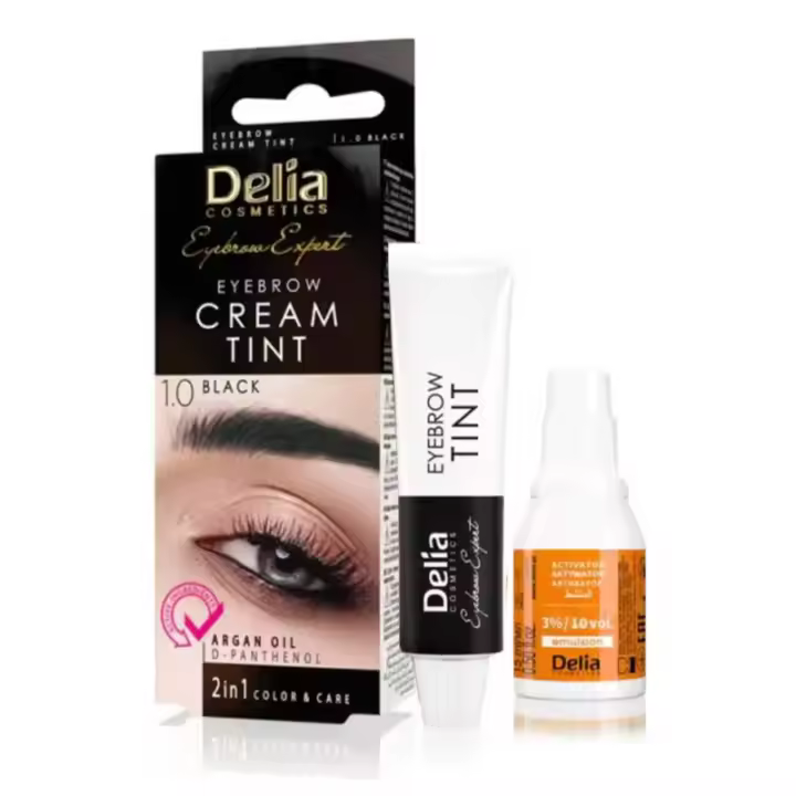 DELIA COSMETICS-TINTE PARA CEJAS . CREMA COLORANTE PARA CEJAS CON ACEITE DE ARGAN .EFECTO PULMON QUE DURA HASTA 14 DIAS -SIN AMONIACO -SET COLORANTE PARA CEJAS 15 ML - 1
