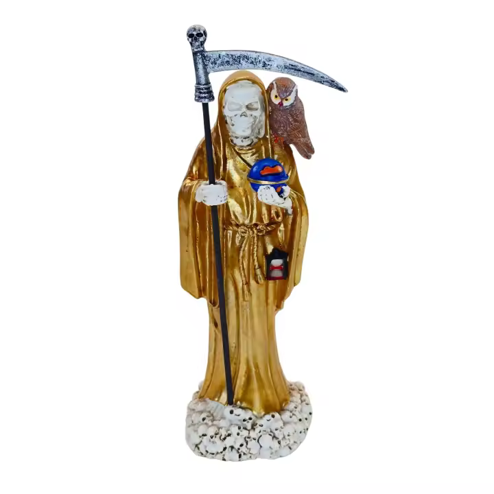 DRW Figura San Muerte dorada de resina pintada a mano de 20 cm - 1