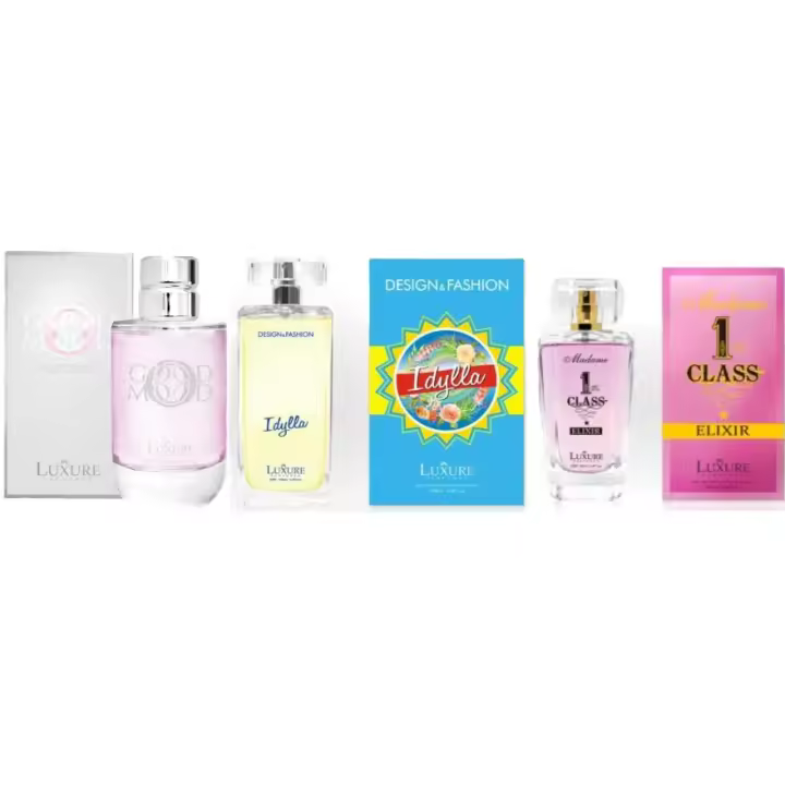 SUPERPACK PARA MUJERES---AROMA GOOD MOOD EDP 100ML, 1ST CLASS ELIXIR EDP 100ML Y IDYLLA WOMAN EDP 100ML------ PERFUME PARA MUJER---DURACIÓN 8 HORAS-- MARCA LUXURE - 1
