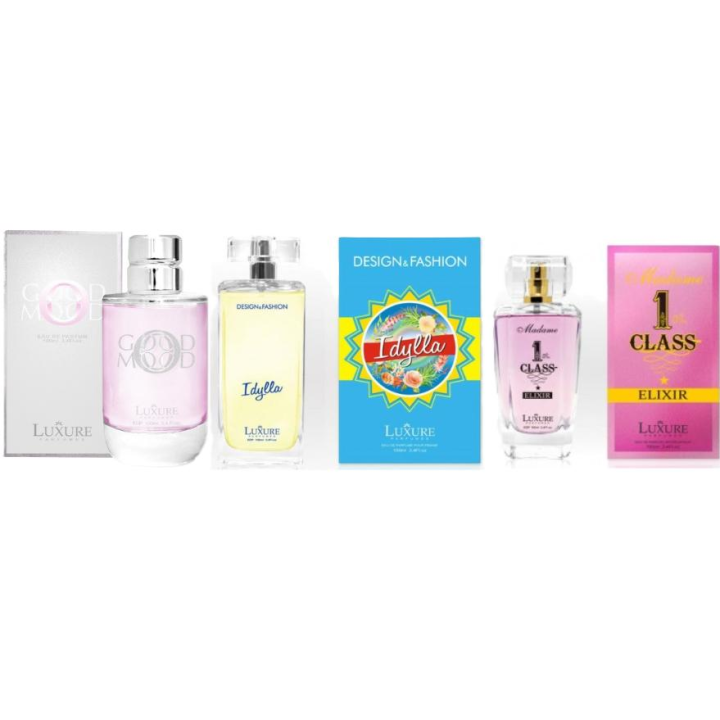 SUPERPACK PARA MUJERES---AROMA GOOD MOOD EDP 100ML, 1ST CLASS ELIXIR EDP 100ML Y IDYLLA WOMAN EDP 100ML------ PERFUME PARA MUJER---DURACIÓN 8 HORAS-- MARCA LUXURE