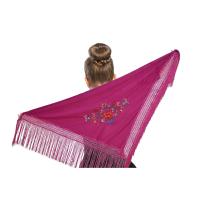 Mantón de Manila bordado de flor colores liso para niña, Manton de Flamenco para el Vestido de Feria, Sevillana o Flamenca Color Negro Rojo Blanco Rosa Azul 110cm x45cm - details 2