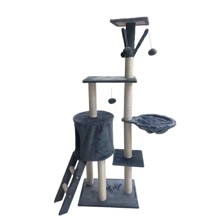 COTTECOTA-Árbol Rascador Gris 50x35x138cm Arbol para Gatos con Plataforma Torre Rascador Escalador para 2-3 Gatos Medianos Estable Rascador con Nidos Hamaca Plataformas Juguete Poste De Sisal Natural  ref 51093 - 1