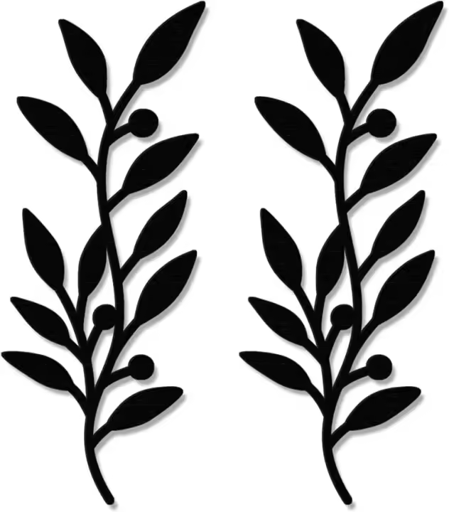 2pcs Decoración De Pared En Hierro Metálico Con Diseño De Hojas Y Ramas De Olivo Adorno Elegante Para Sala De Estar Estilo Rústico - 1
