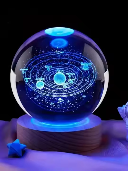 Bola De Cristal Solar Sistemas 3D Decoración Luz Nocturna Pequeña Regalo Para Mujer Y Amigas Base De Colores Variados - 1