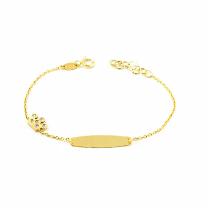 Pulsera Niña Oro Amarillo 9K Personalizada Esclava Corona Circonita Brillo 14 cm - Mondepetit - 1