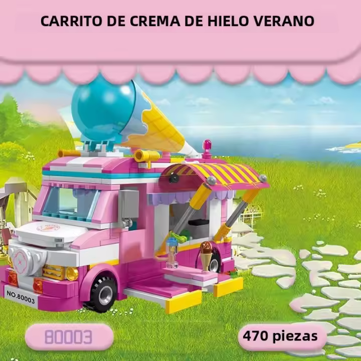 Bloques De Construcción De Camión De Helado Rosa Para Niños Juguetes DIY De La Tienda De La Calle Ciudad Regalo De Fiestas - 1