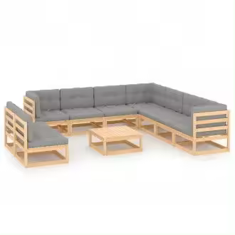 VIDAXL 3076909 conjunto mobiliario de exterior fabricado en madera de pino con cojines color gris vida xl - 1