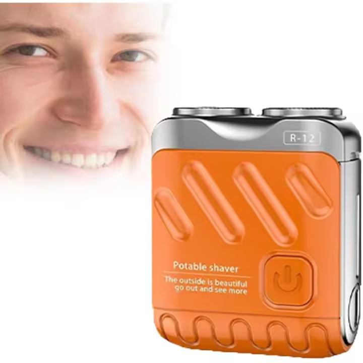 Maquinilla de afeitar eléctrica para hombre, mini afeitadora rotativa de doble cabezal, afeitadora semiautomática recargable de viaje, recortadora de barba portátil pequeña (naranja) - 1