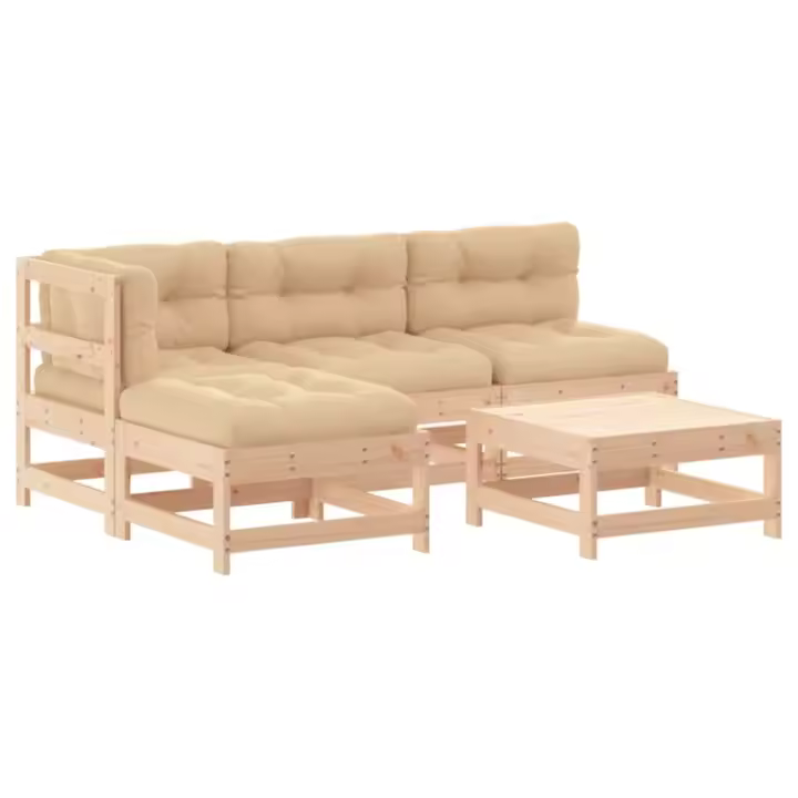 vidaXL Juego de muebles de jardín 5 piezas y cojines madera maciza - 1