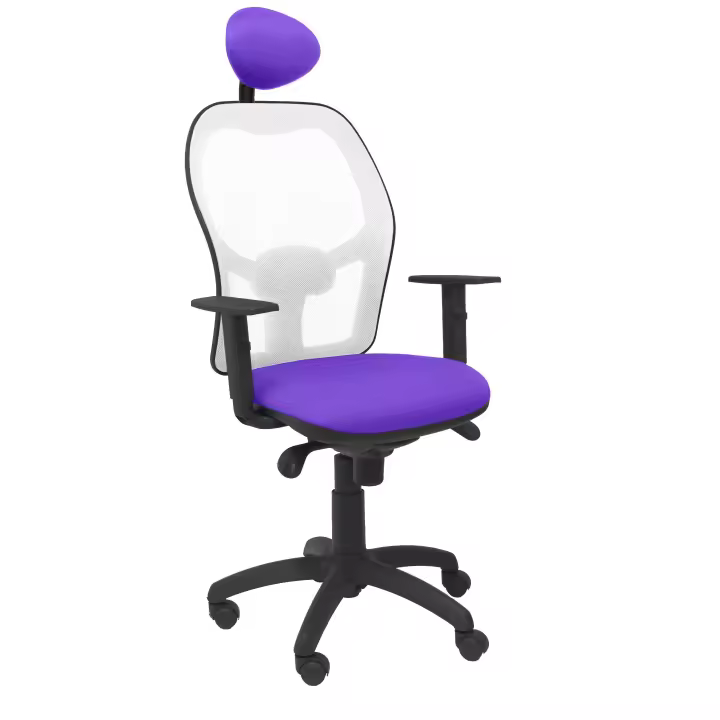 Silla de Oficina Ergonómica Piqueras Y Crespo con Respaldo y Asiento Transpirable, Brazos Regulables y Cabecero Fijo en Malla Blanca y Tejido BALI Lila - 1