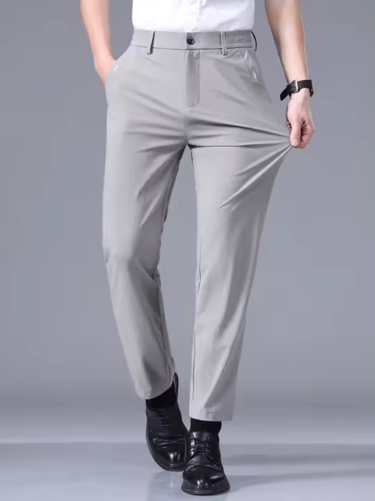 Pantalones Casuales Para Hombre Ultrafinos Y Elásticos Alta Elasticidad Transpirables Suaves Estilo De Negocios Verano Slim Fit Cierre De Cremallera - 1