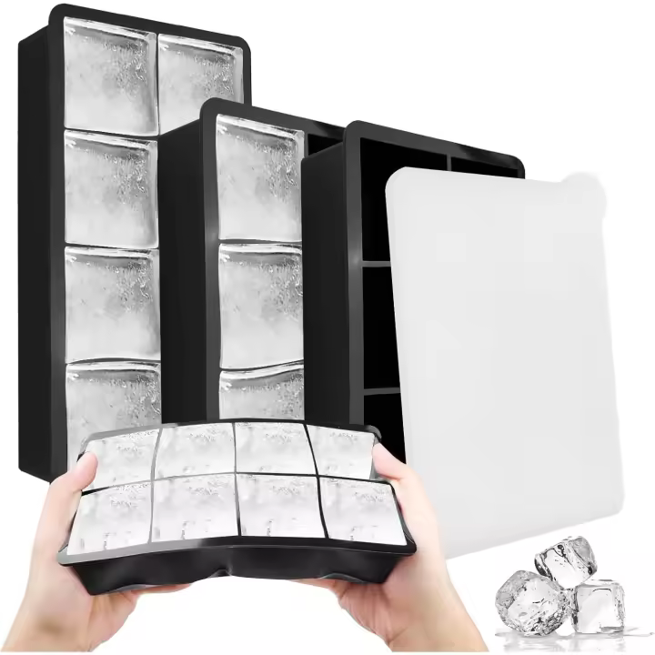 3 X Grandes bandejas de Cubo de Hielo, bandejas de Cubo de Hielo con tapa, cubos de Hielo de silicona, Molde de Hielo, para bebidas frías, whisky, cóceles (6 compartimientos × 2 + 8 compartimientos × 1) - 1