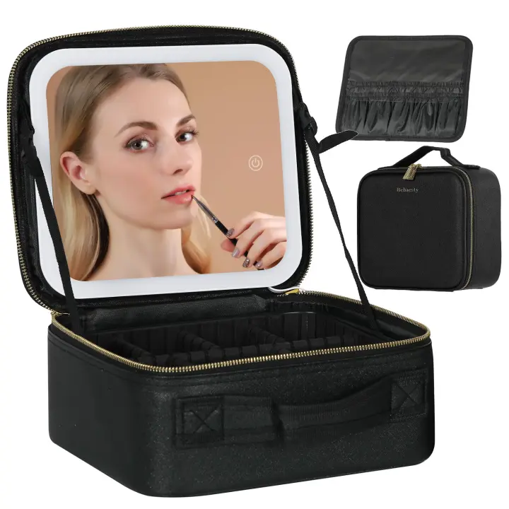 Bolsa De Maquillaje Para Viaje Behaesty Con Espejo LED Ajustable Y Divisores Impermeables Estuche De Maquillaje De Tren En 3 Colores - 1