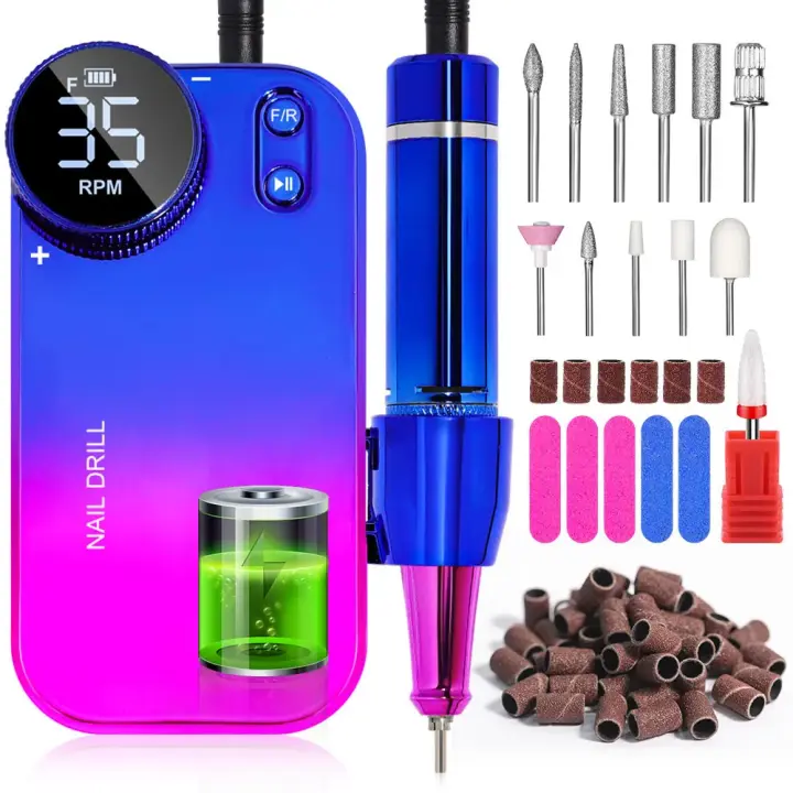 Máquina pulidora de uñas recargable de 35000RPM con pantalla LCD, bajo nivel de ruido, molinillo de esmalte de uñas profesional, juego de accesorios para uñas - 1