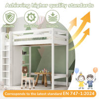 Cama Infantil Cama Elevada 90x200 cm, somier individual con Armaro Y 6 estantes, Blanco, material de alta calidad, fácil de Monar, estable y duradero (sin colchón) - details 1